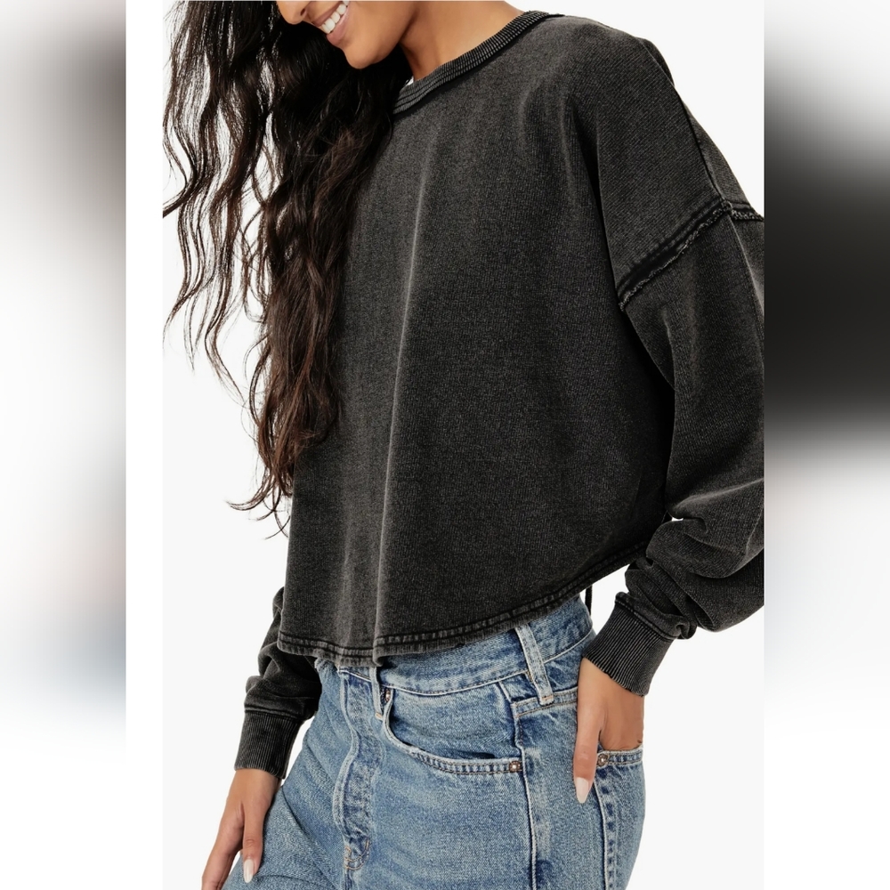 NWT Free People XL Bae Cinch Sweatshirt in Black